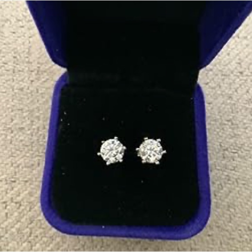 VANITY Moissanite Earrings Studs 2 CTW NIB WG Plated Over Sterling
